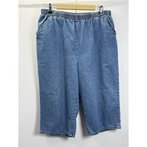 Chic Womens 20W Average Denim Gaucho Crop Pants Elastic Waist Wide Leg Cotton